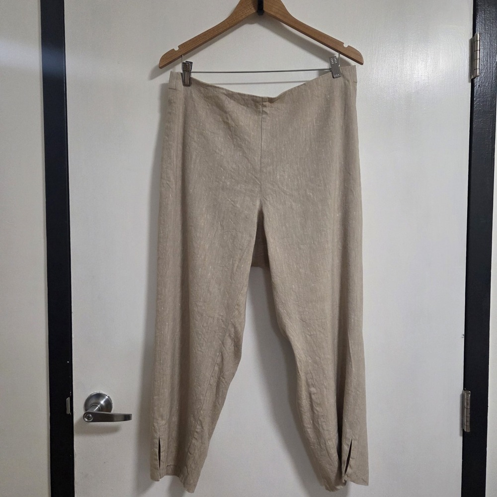 J.Jill Linen Stretch Crop Pants XL Beige Pull On Ankle Slit Casual Lightweight